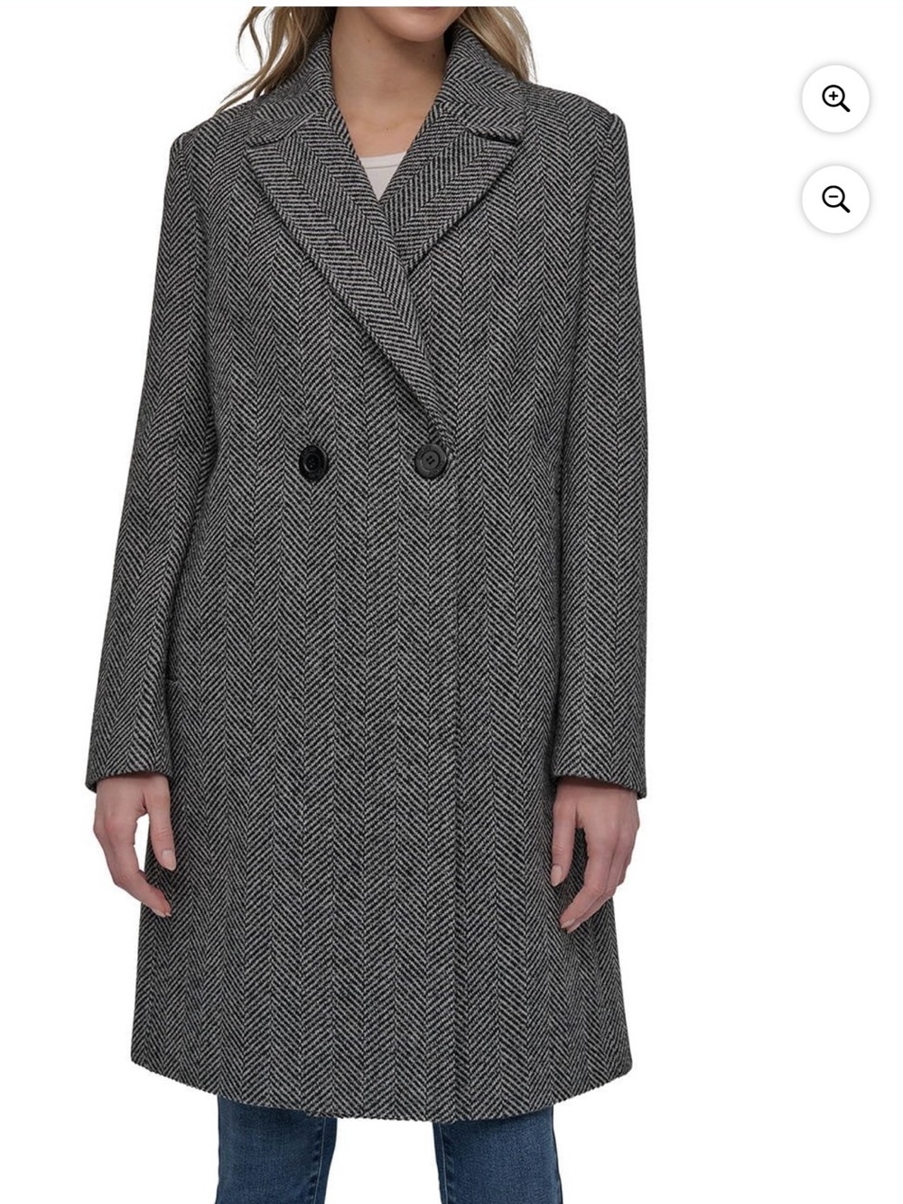 DKNY Women's HerringboneDouble Breasted Wool Blend Coat Medium New